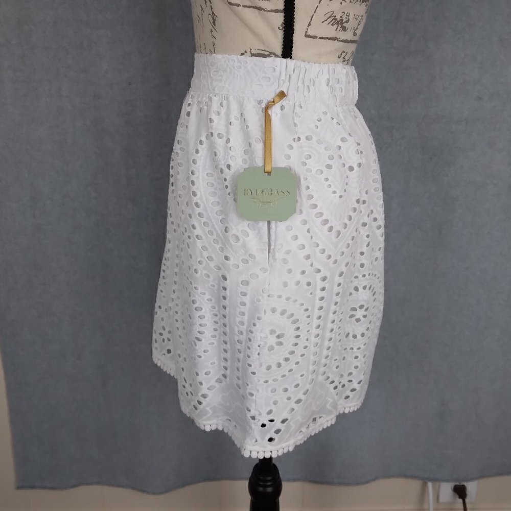 Rye Grass | NWT White Cotton Eyelet Lace Elastic Waist Skirt | Size 6 - Picture 4 of 10